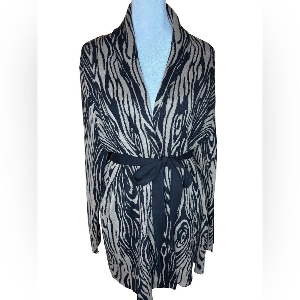 Chico's Long Sleeved Wrap Cardigan In Dark Choc/Camel Tan Animal Print Size M